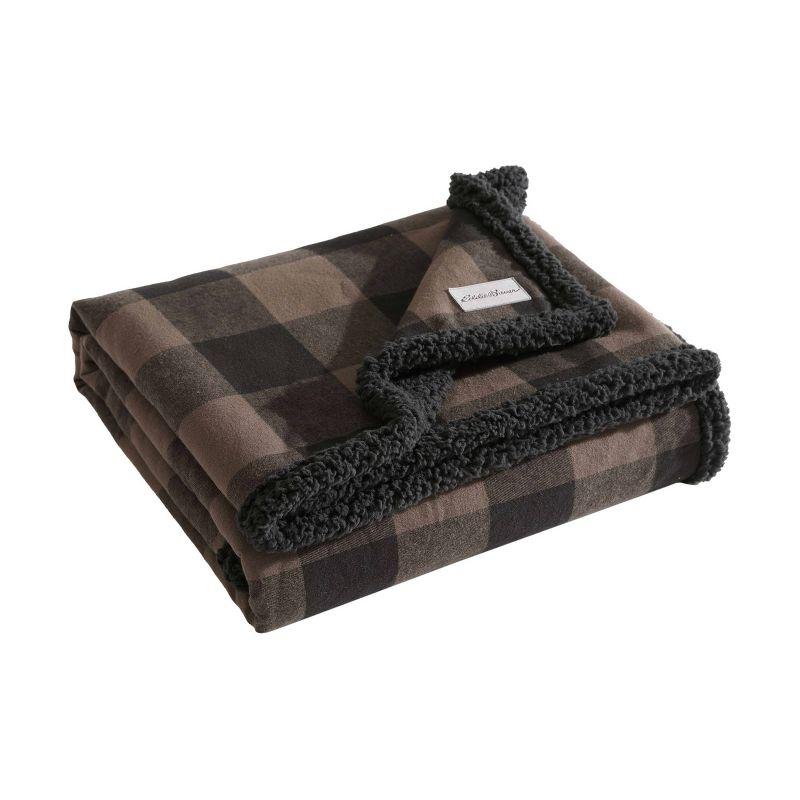 Eddie Bauer Cabin Plaid Flannel/Sherpa Throw Blanket