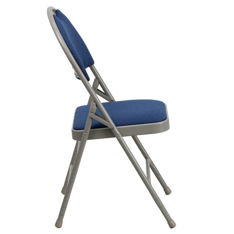 Navy Fabric Armless Metal Folding Chair with Easy-Carry Handle