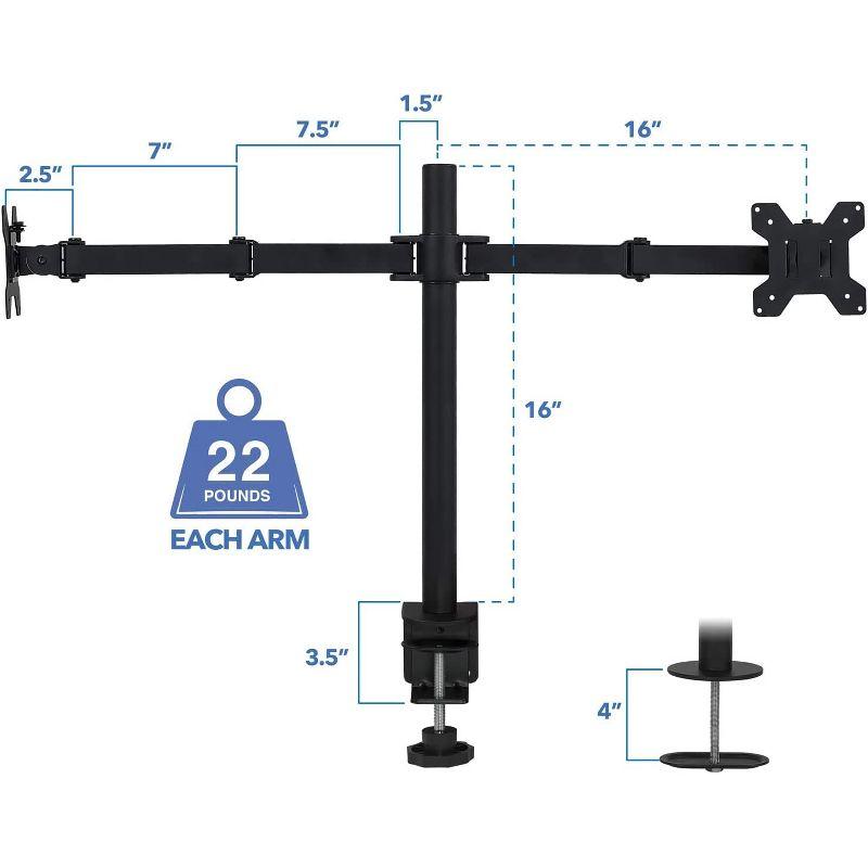 Mount-It! Dual Monitor Mount with C-Clamp & Grommet Base, Height Adjustable Arms Fit 19 - 32 Inches