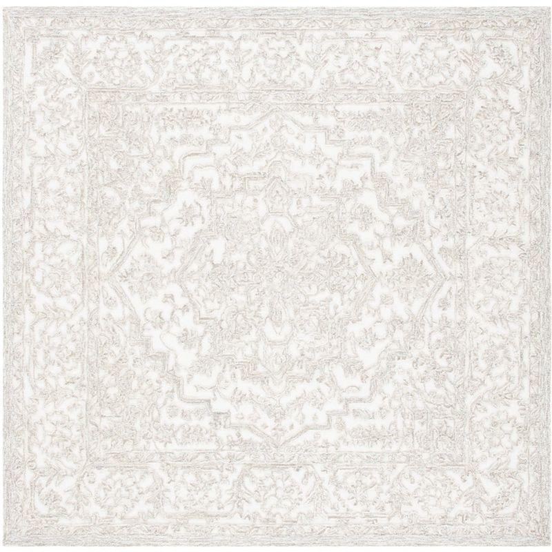 Ivory Hand-Tufted Wool Square Area Rug, 6' x 6'