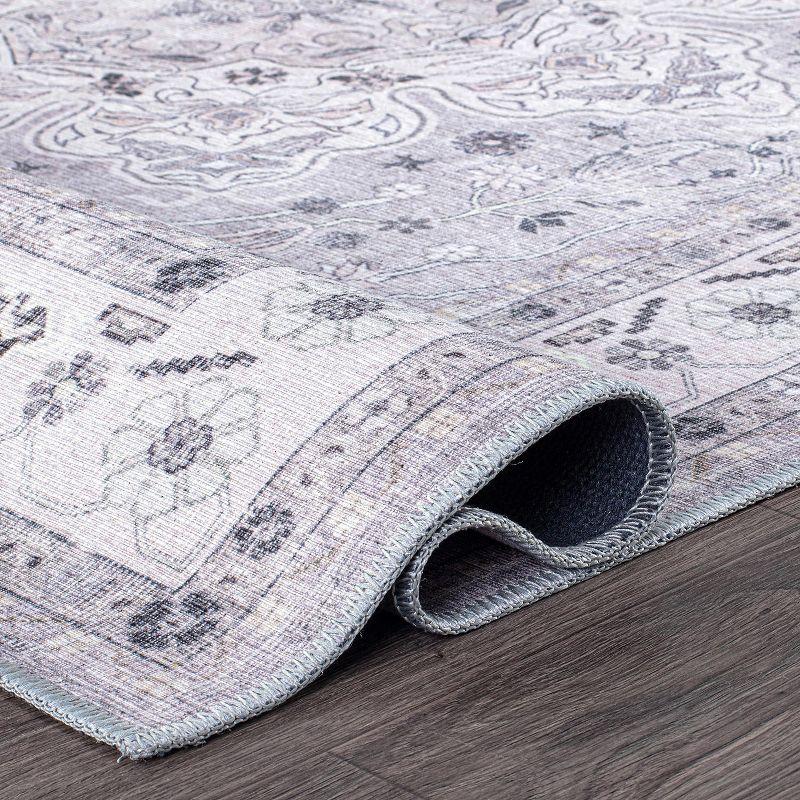 World Rug Gallery Transitional Medallion Machine Washable 2'1"x3' Gray Area Rug:  Stain-Resistant,  Flat Pile,  Indoor Use