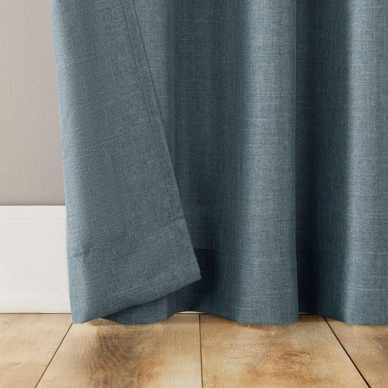 40"x84" No. 918 Light Filtering Semi-Sheer Joshua Heathered Texture Tab Top Curtain Panel Storm Blue: Transitional Decor