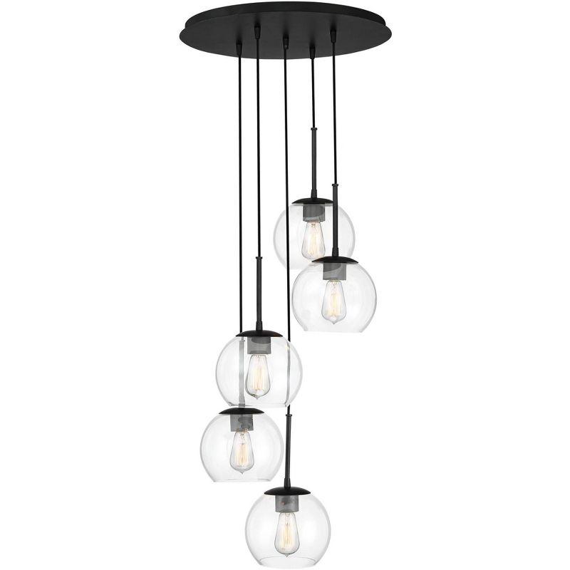 Samantha 22" Modern Black and Clear Glass 5-Light Pendant Chandelier