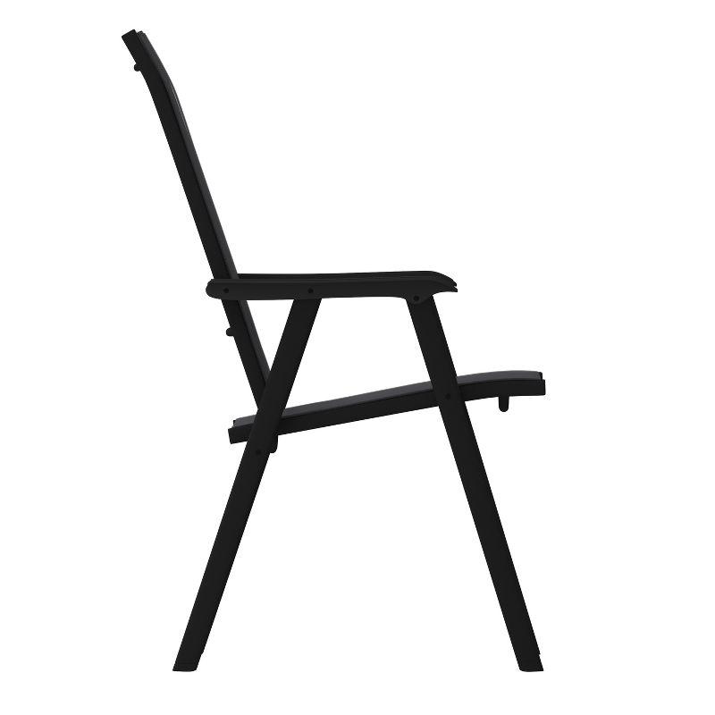 Black Metal Outdoor Folding Sling Dining Chairs, Set of 2