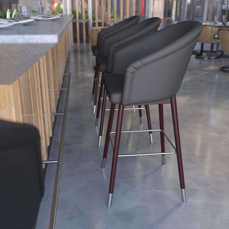 Adjustable Gray Leather & Walnut Metal Barstool 30"H