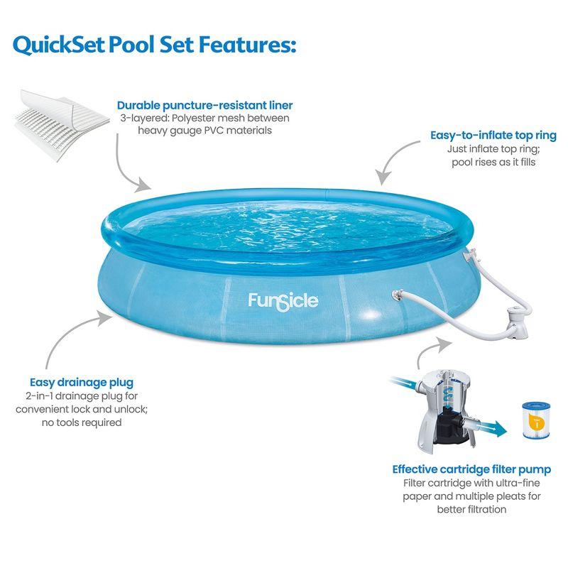 Funsicle 12' x 30" Sea-Thru QuickSet Round Inflatable Ring Top Outdoor Above Ground Swimming Pool Set with Pump and Cartridge Filter, Blue