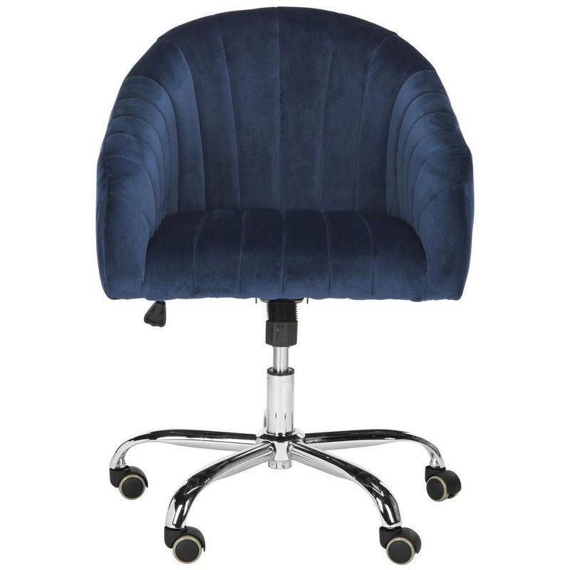 Navy Velvet Chrome-Finished Swivel Office Chair with Fixed Arms