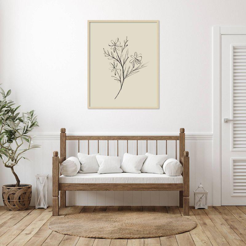 33"x41" Line Drawn Flowers 1 by Border Bloom Wood Framed Wall Art Print Brown - Amanti Art