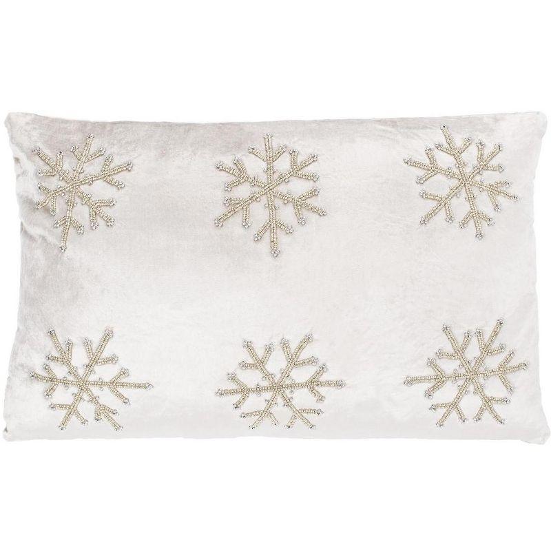 Sydnee Snowflake Pillow - Beige/Silver - 12"X20" - Safavieh