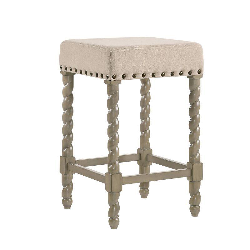 Carolina Living 24" Cadmus Counter Height Barstool Gray/Beige: Upholstered Seat, Antique Brass Nailhead Trim