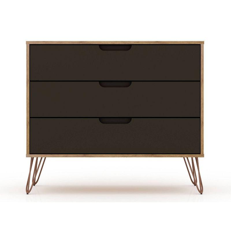 Rockefeller Dresser Natural/Brown - Manhattan Comfort: Mid-Century 3-Drawer Storage for Bedroom, MDF Composite