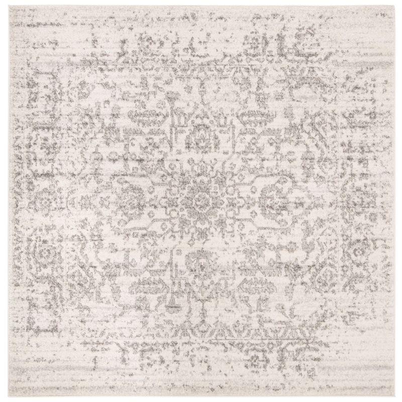 Elegant Ivory Silver 3' x 3' Square Synthetic Area Rug