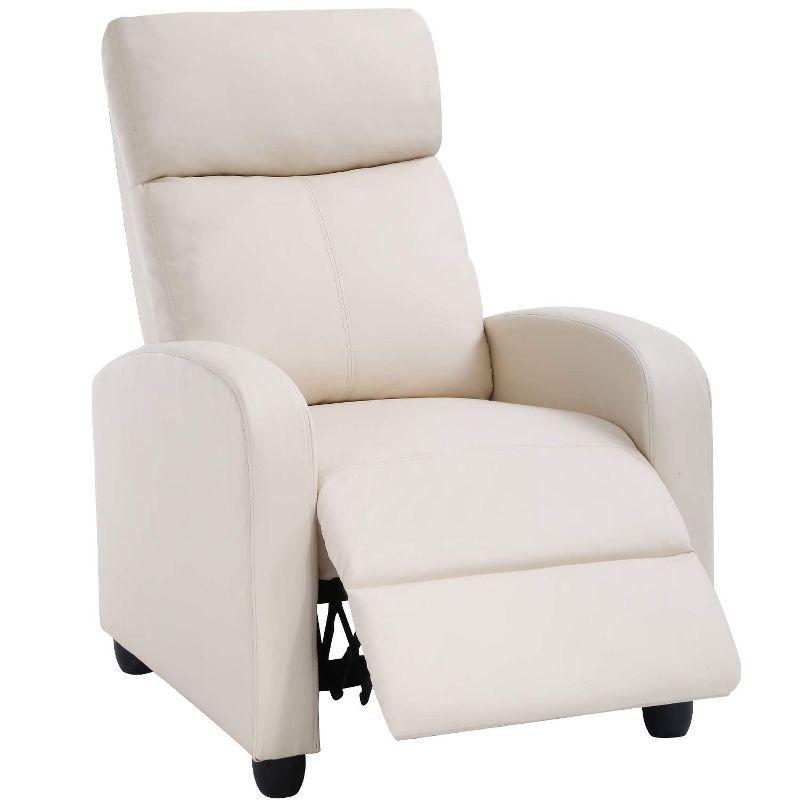 Beige Faux Leather Single Recliner Chair with Adjustable Footrest