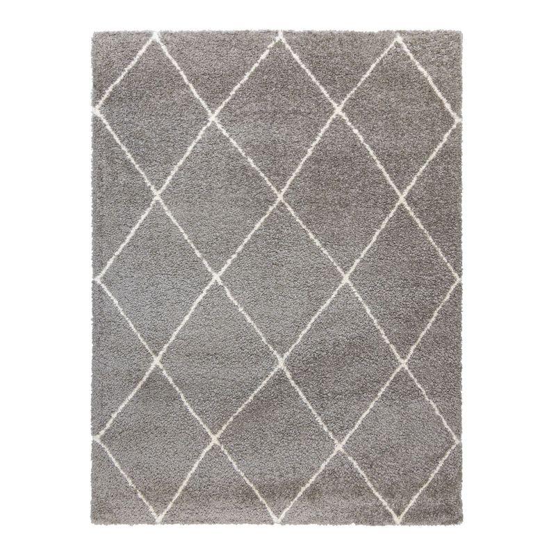 Gertmenian Thayer Diamond Gray/Ivory Plush Shag Indoor Area Rug