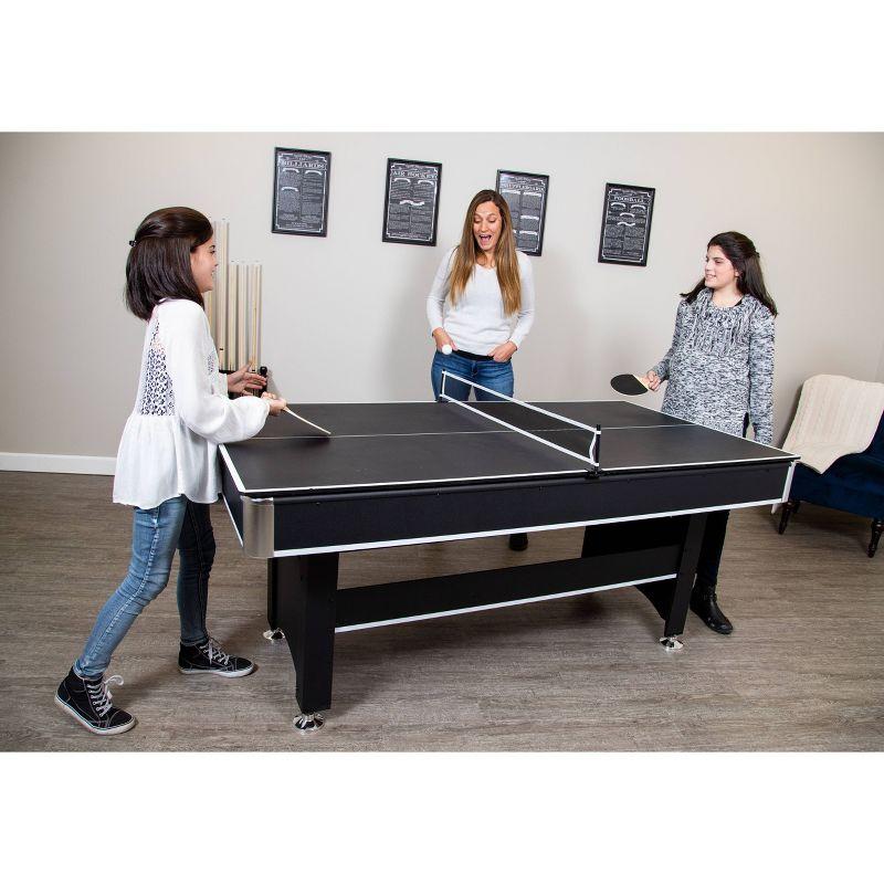 6-Foot Black Pool Table with Red Felt and Table Tennis Top