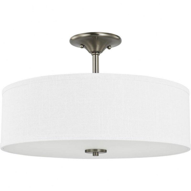 Progress Lighting Inspire Collection 3-Light Semi-Flush Mount, Brushed Nickel, Summer Linen Shade