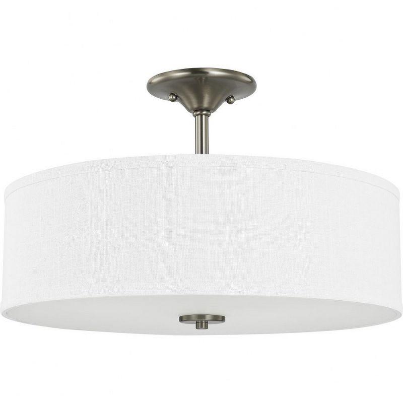 Elegant Brushed Nickel Semi-Flush Drum Light with Linen Shade