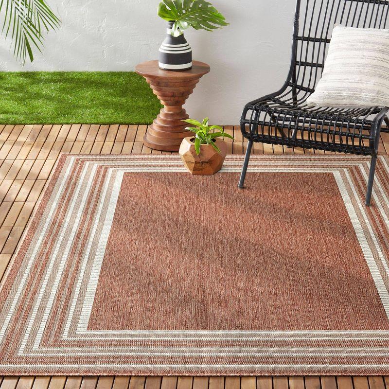 Layla Terracotta/Ivory Striped Synthetic Indoor/Outdoor Rug