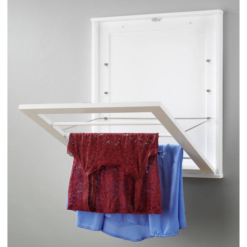 Whitmor Wall Mounted Wood Drying Rack White: Folding Clothes Dryer, 40 lb Capacity, 25" Surface Area