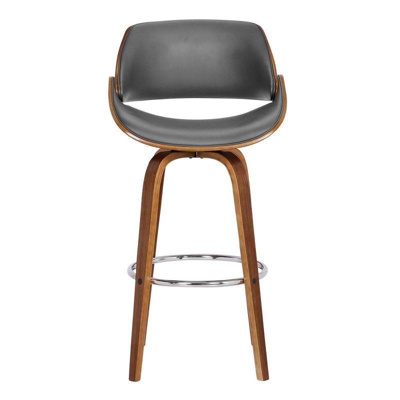 Contemporary Walnut and Grey Leather Swivel Counter Stool