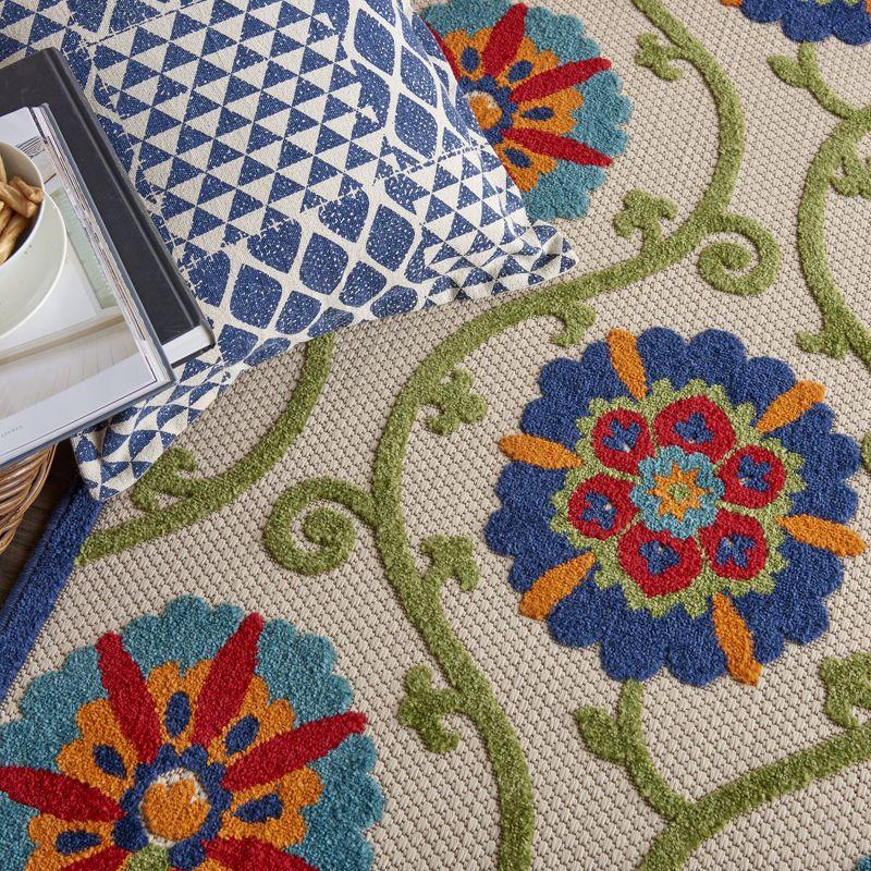 Nourison Aloha Contemporary Floral Flatweave High-Low Indoor Outdoor Area Rug Blue/Multicolor 3'6" x 5'6"