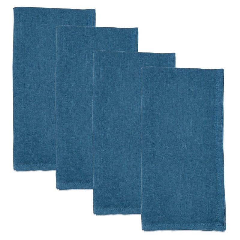 Saro Lifestyle Classic Pure 100% Linen Table Napkin (Set of 4), 20", Ocean Blue