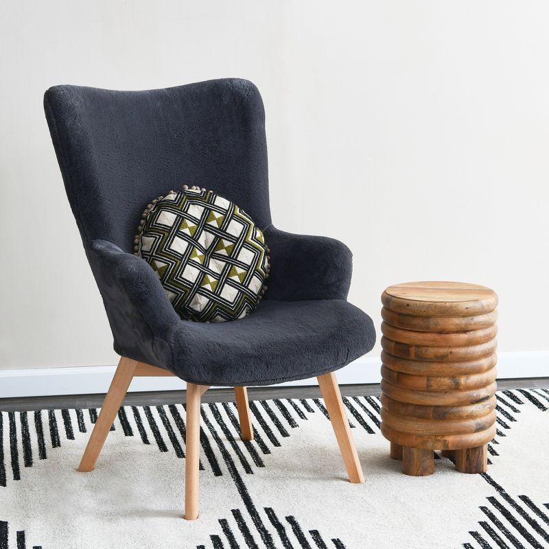Storied Home Napster Fuzzy Plush Upholstery Wingback Arm Chair with Solid Wood Legs, Dark Grey and Natural