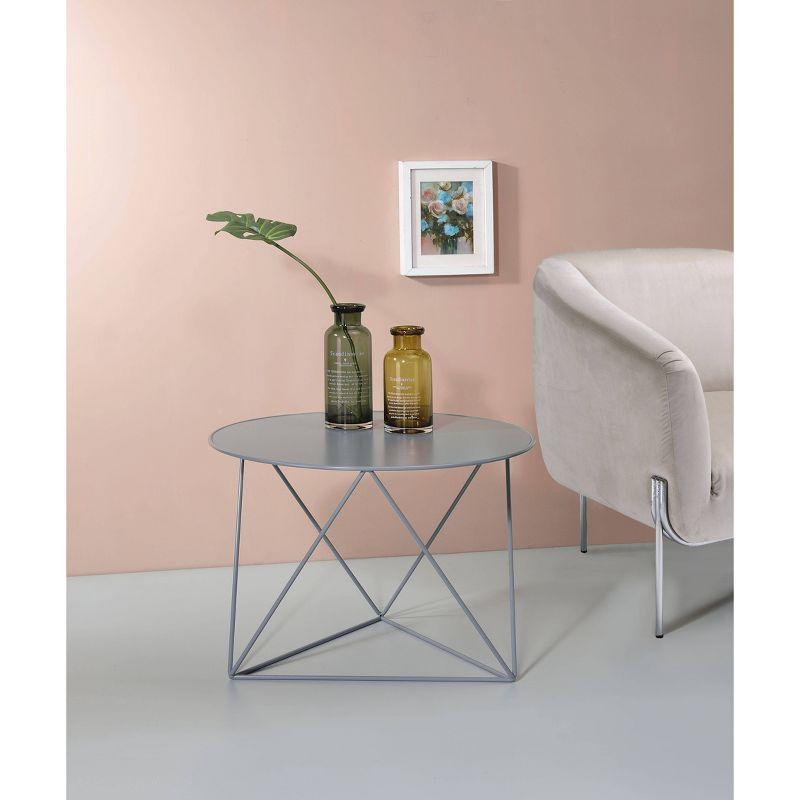 Epidia Accent Table Gray - Acme Furniture: Modern Round Metal Base, 17" Height, Powder-Coated Finish