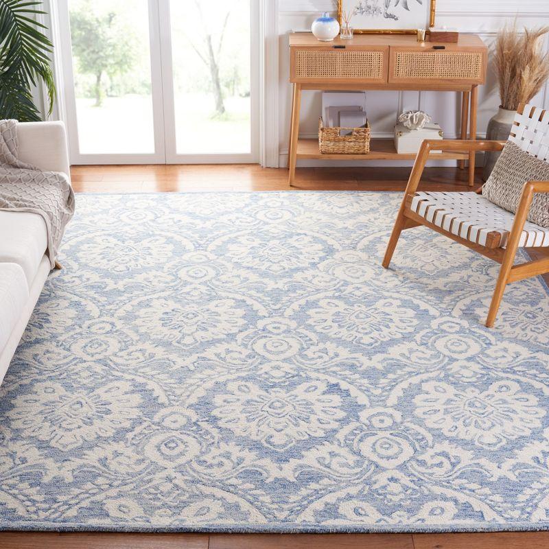 Hand-Tufted Floral Elegance Blue Wool 6' Square Area Rug