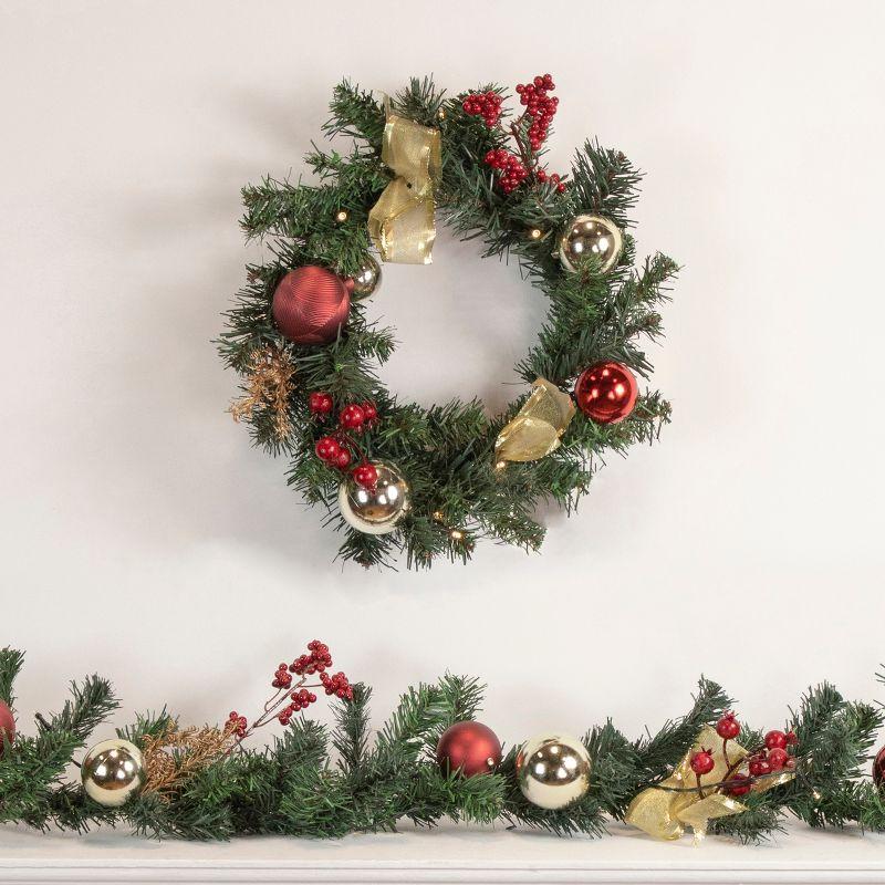 Pre-Lit Burgundy and Gold Pine Christmas Garland with LED Lights