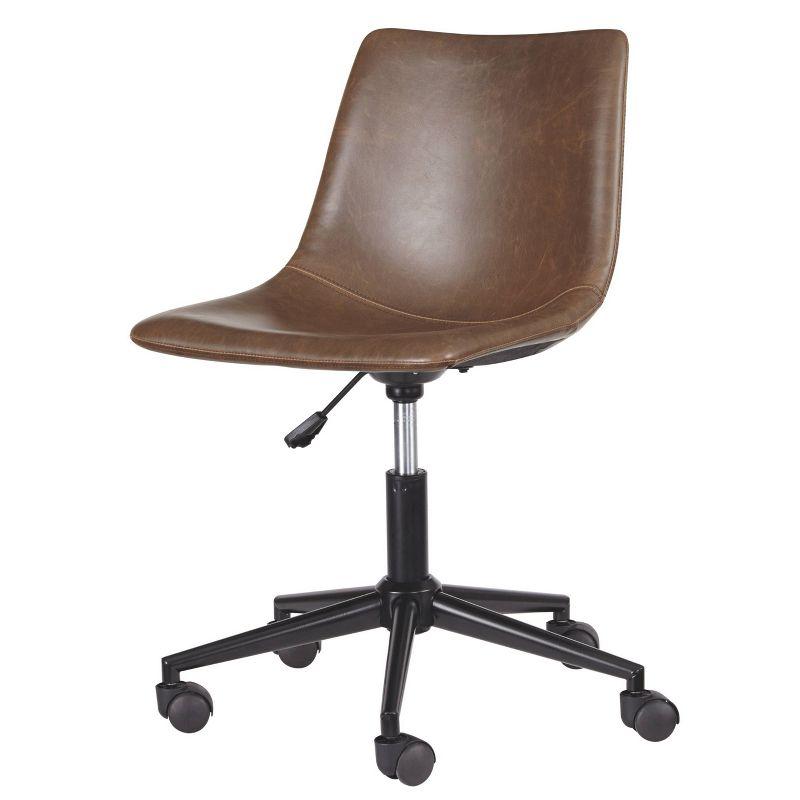 Contemporary Brown Faux Leather Swivel Desk Chair with Metal Base