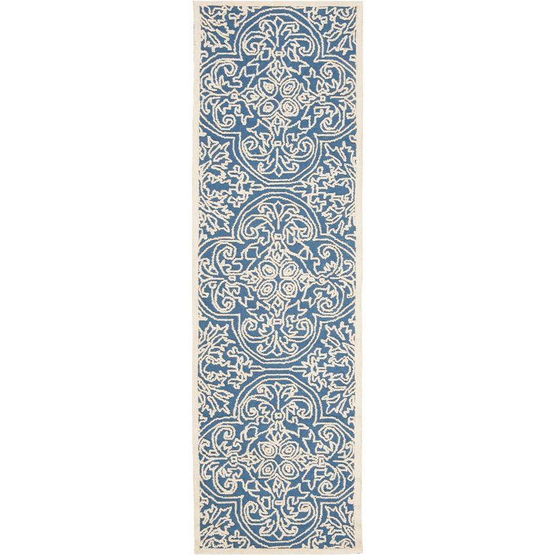 Blue and Ivory Hand-Tufted Wool Runner Rug, 24" x 10"