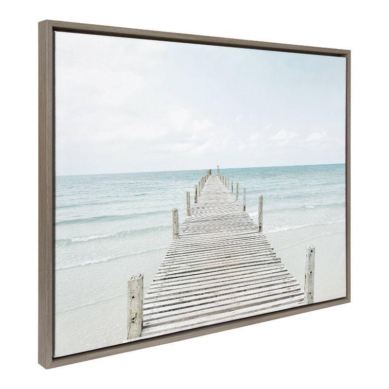 28" x 38" Sylvie Wooden Pier on Beach Framed Canvas Gray - Kate & Laurel All Things Decor
