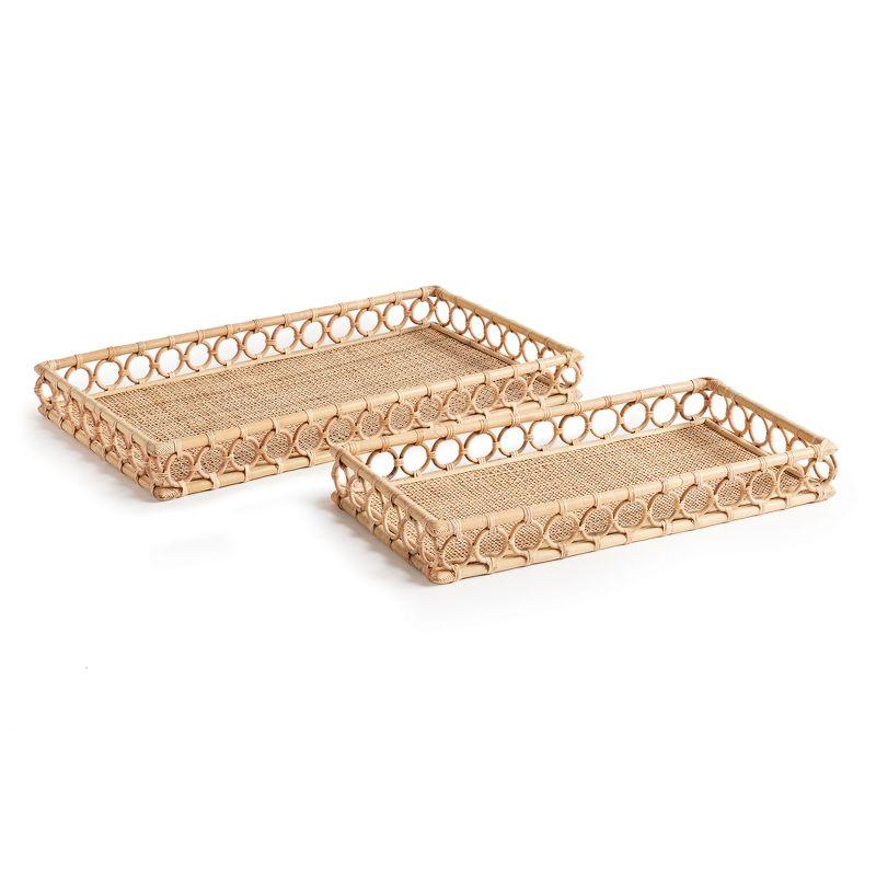 Natural Rattan Rectangular Decorative Trays Set of 2