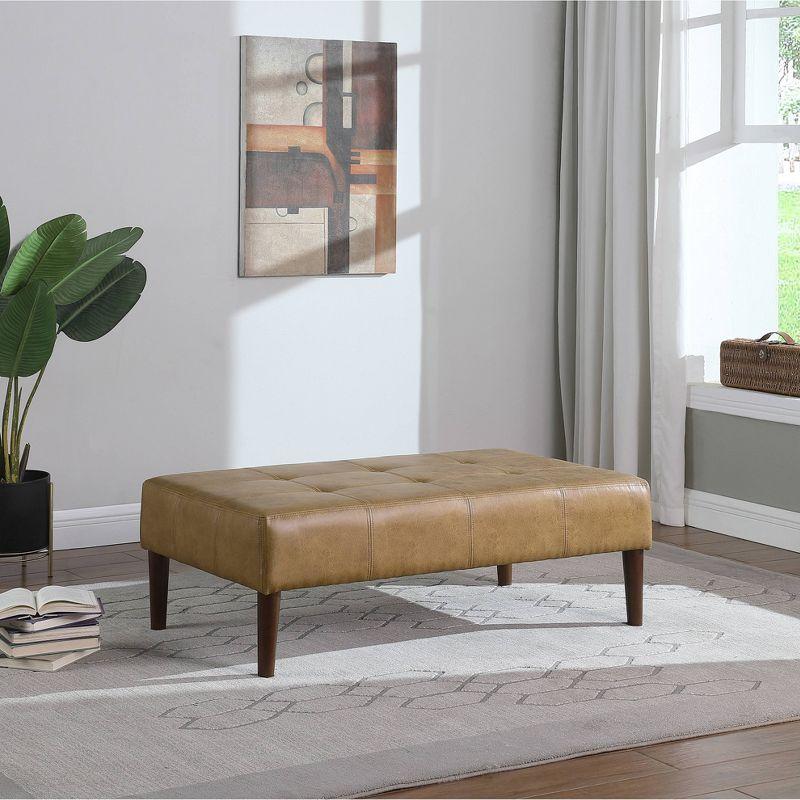 Adryanah Tufted Coffee Table Ottoman Bench - Light Brown Faux Leather