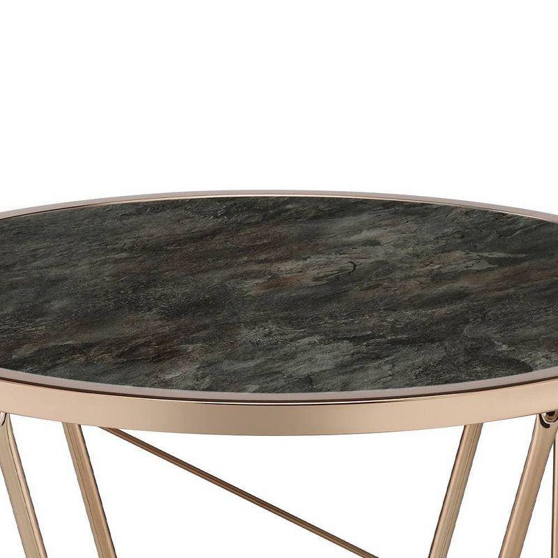 22" Cicatrix Accent Table Faux Black Marble Glass Top Champagne Finish - Acme Furniture: Round, No Assembly, Metal Frame