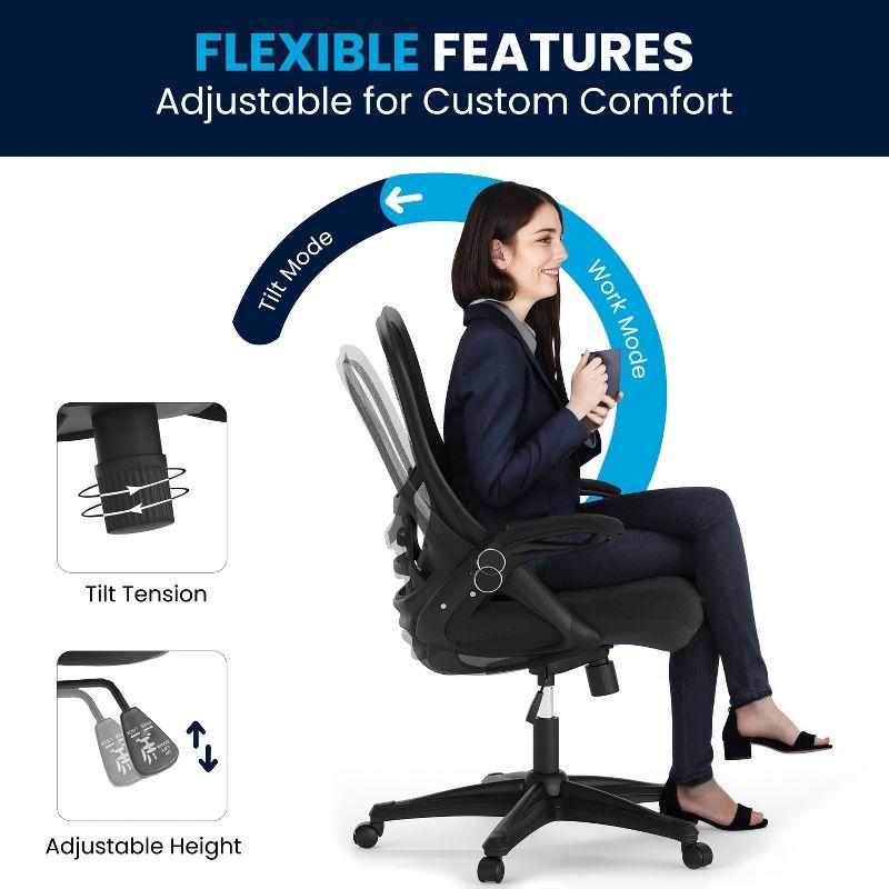 Flash Furniture Porter High Back Dark Gray Mesh Ergonomic Swivel Office Chair with Black Frame and Flip-up Arms