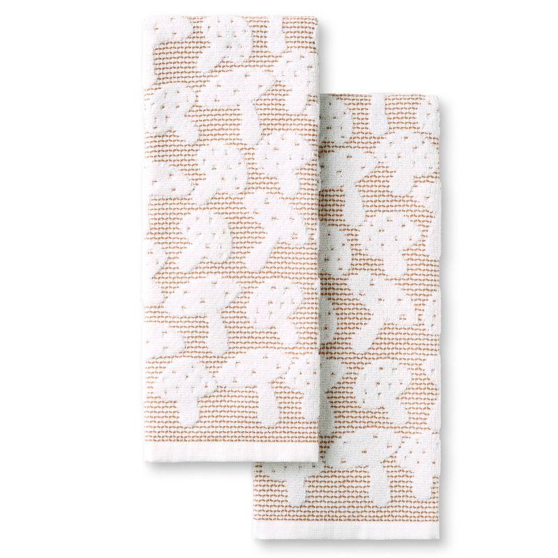 MARTHA STEWART Woodland Harvest Jacquard Mushrooms Kitchen Towel 2-Pack Set, 100% Cotton with Absorbent Honeycomb Texture, Decorative Kitchen Towels, Brown, 16"X28"