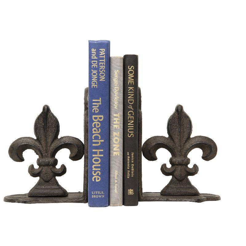 Storied Home Decorative Metal Fleur de Lis Bookends, Brown, Set of 2