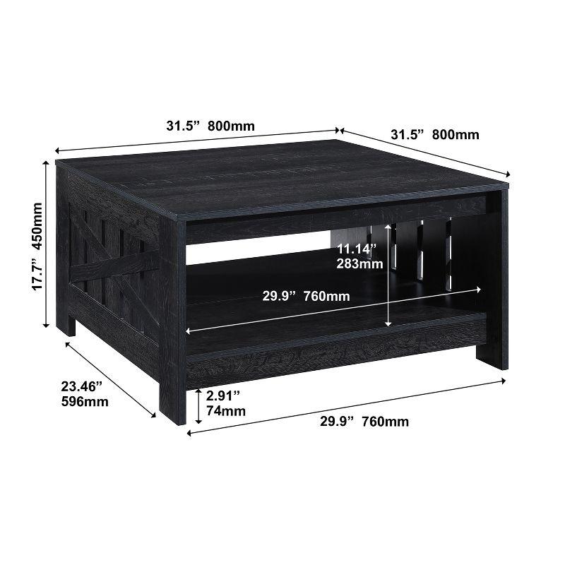 AndMakers 31.5 in. Farmhouse Black Oak Square Coffee Table with Open Storage for Living Room