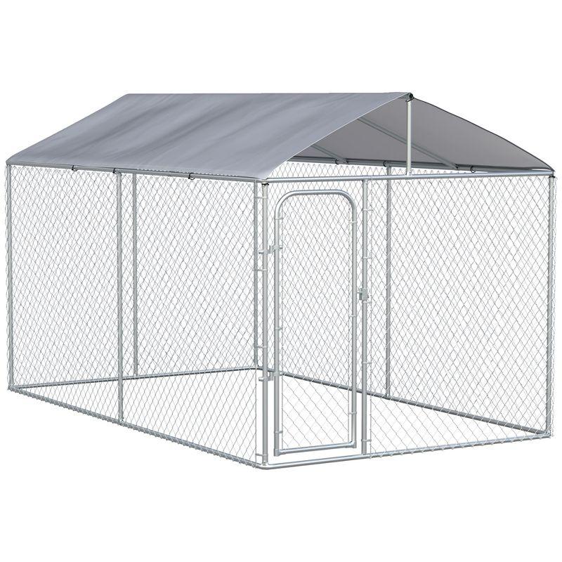 Large Galvanized Steel Outdoor Dog Kennel with Waterproof Cover