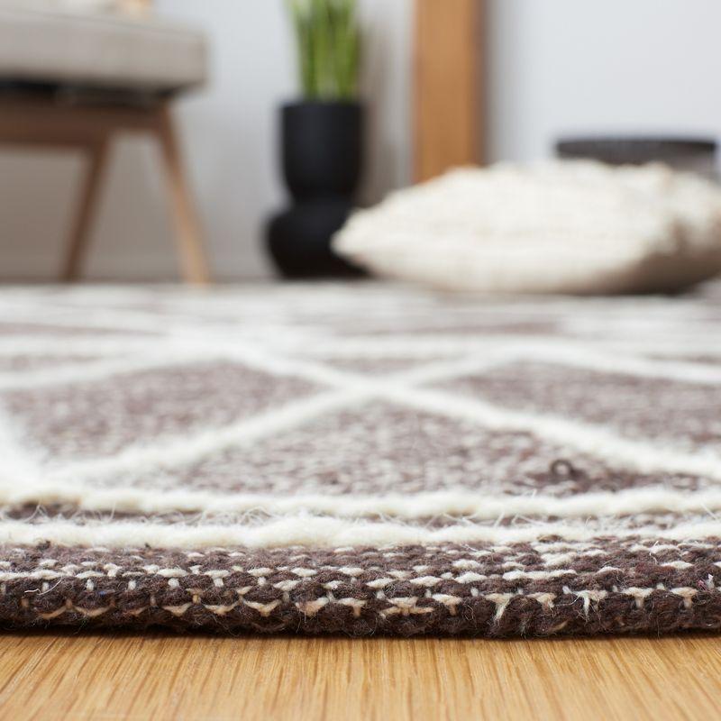 Ivory and Brown Handwoven Wool Cotton Area Rug