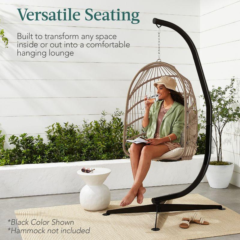 Best Choice Products Metal Hanging Hammock C-Stand for Chair/ Weather-Resistant Finish, Offset Base - Stand Only - Beige