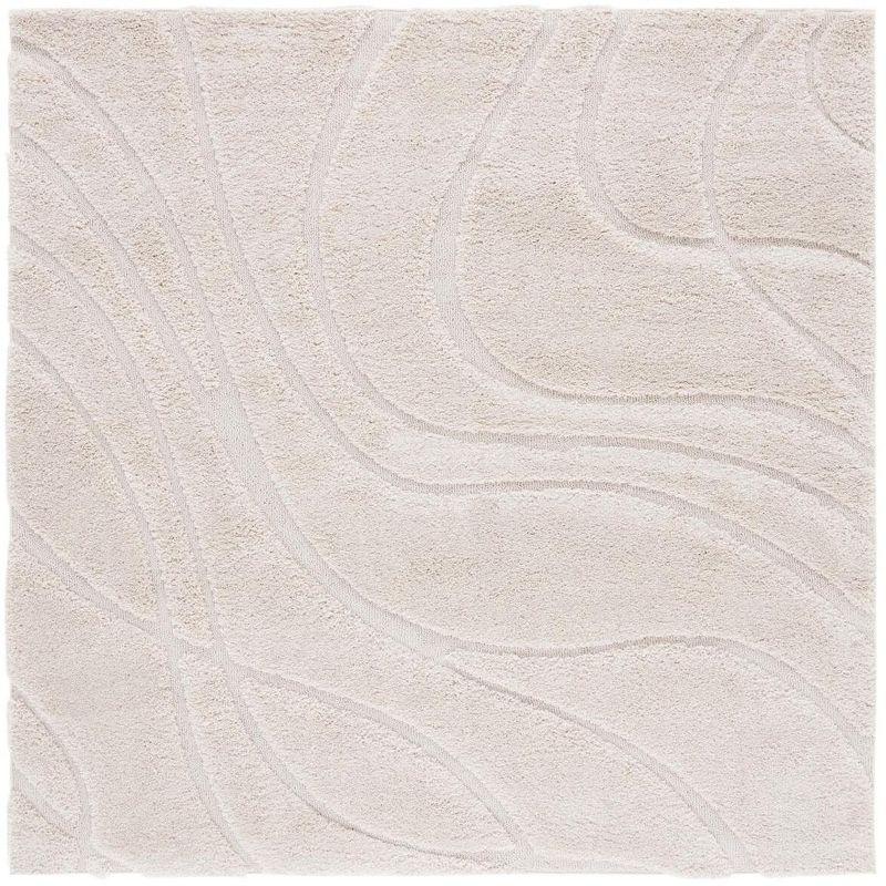 Florida Shag SG471 Power Loomed Indoor Area Rug - Creme/Creme - 6'7"x6'7" - Safavieh