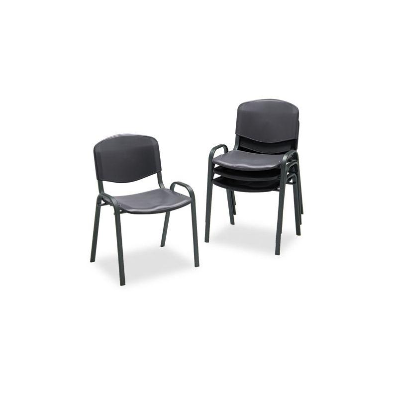 Safco Stacking Chair, Supports Up to 250 lb, 18" Seat Height, Black Seat, Black Back, Black Base, 4/Carton