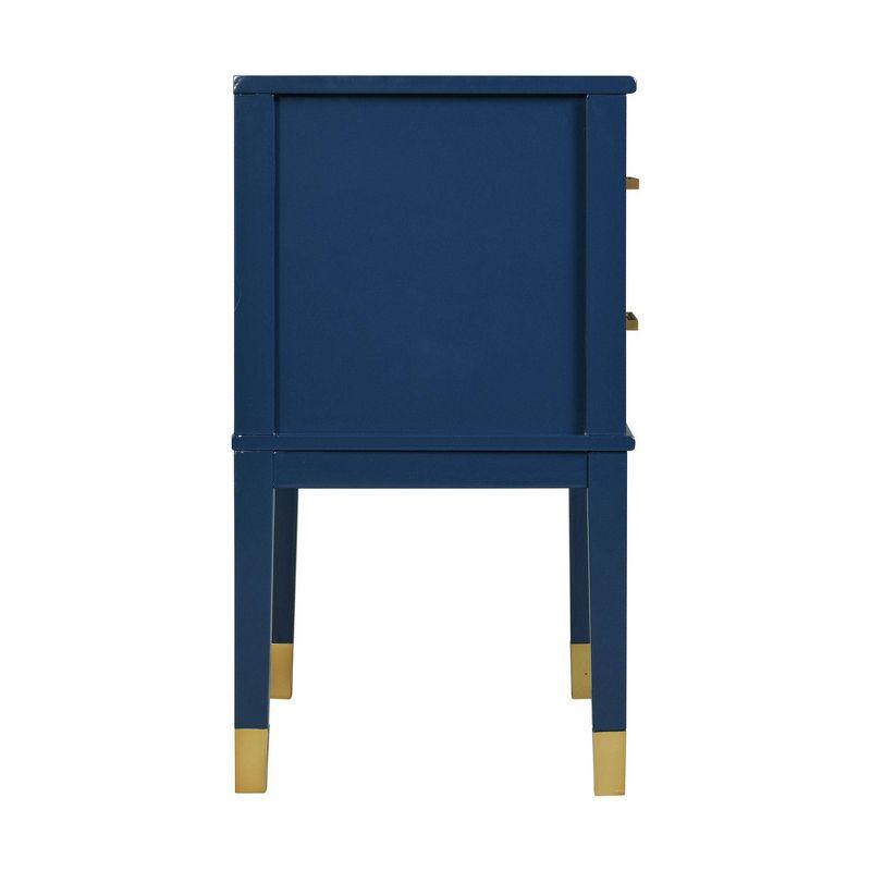 Modern Navy Blue Rectangular Side Table with Gold Accents and Storage