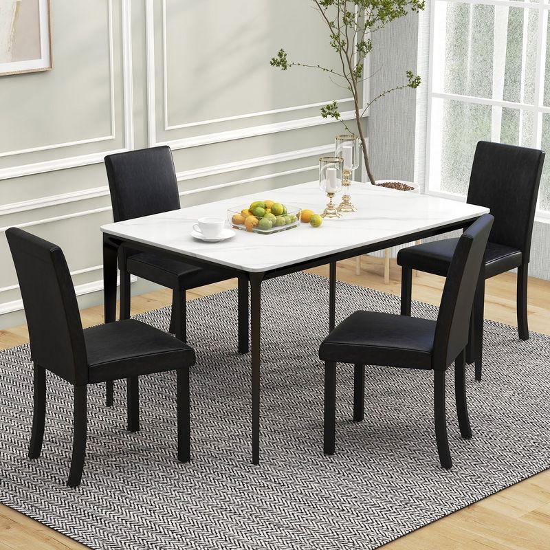 Tangkula Dining Chair Set of 4 w/ Acacia Wood Frame & Rubber Wood Legs Padded Backrest Black