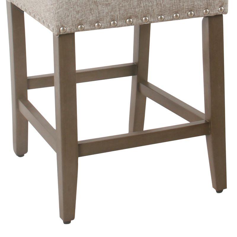 24" Upholstered Counter Height Barstool with Nailheads Sterling Gray - HomePop: Padded Back, Wood Legs