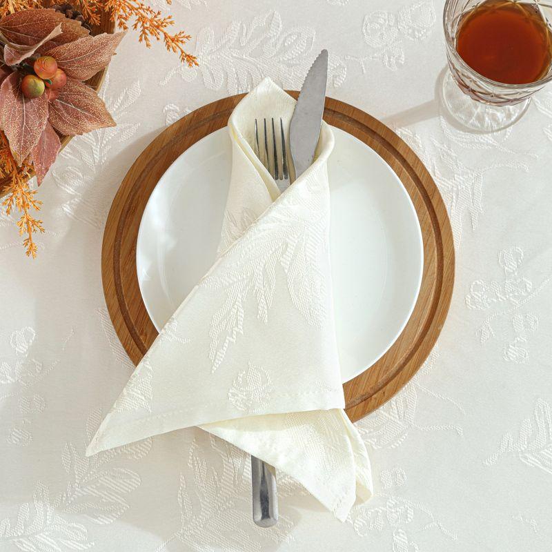 Ivory Jacquard Leaf Design Stain Resistant Napkin Set