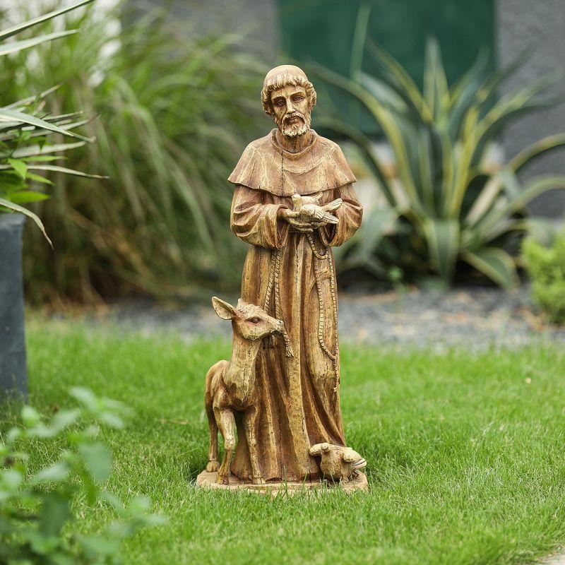 LuxenHome Weathered Brown MgO 24.6" H Saint Francis Garden Statue